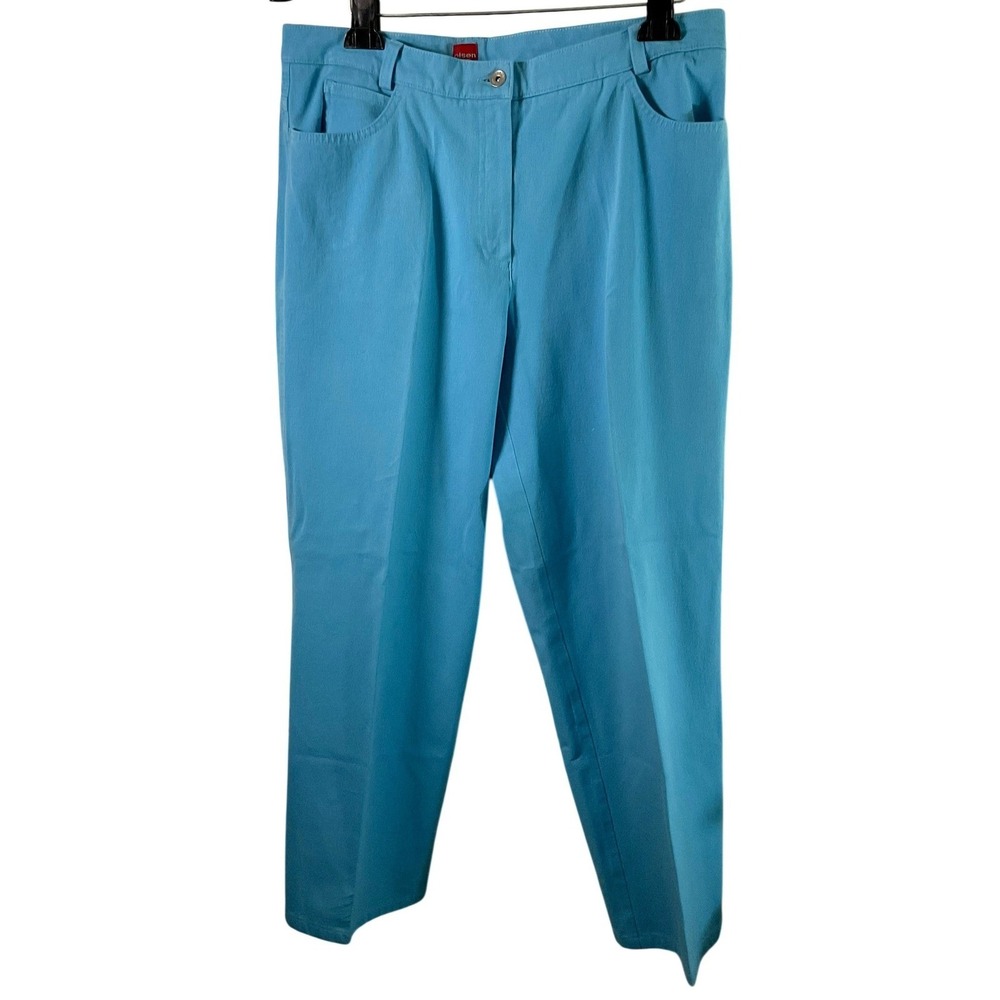 Olsen Europe Womens Turquoise Blue Straight Leg Trousers Pants Size 14 400030484